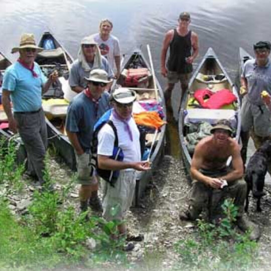 Group preparing for overnight canoe trip